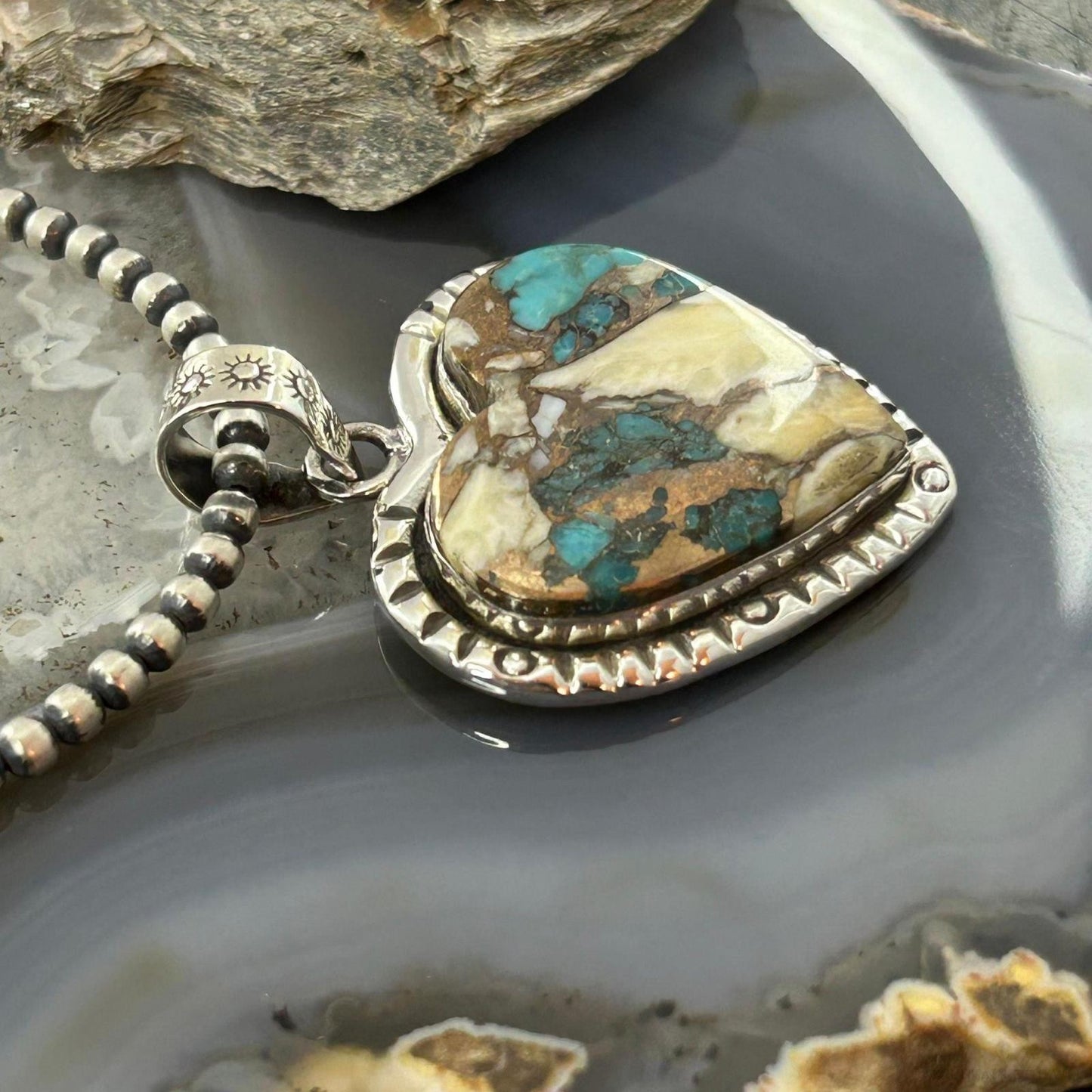 Sterling Silver Southwestern Style Turquoise Spiny Oyster Heart Pendant For Women #1
