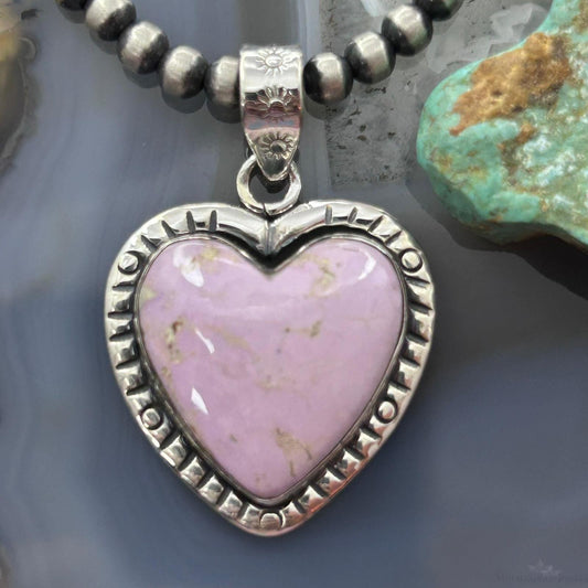 Sterling Silver Southwestern Style Phosphorite Heart Decorated Pendant For Women