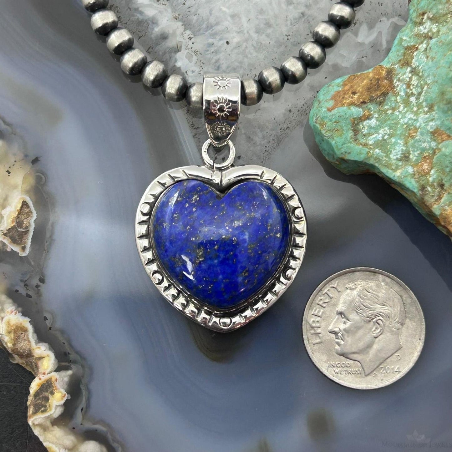 Sterling Silver Southwestern Style Lapis Heart Decorated Pendant For Women #2