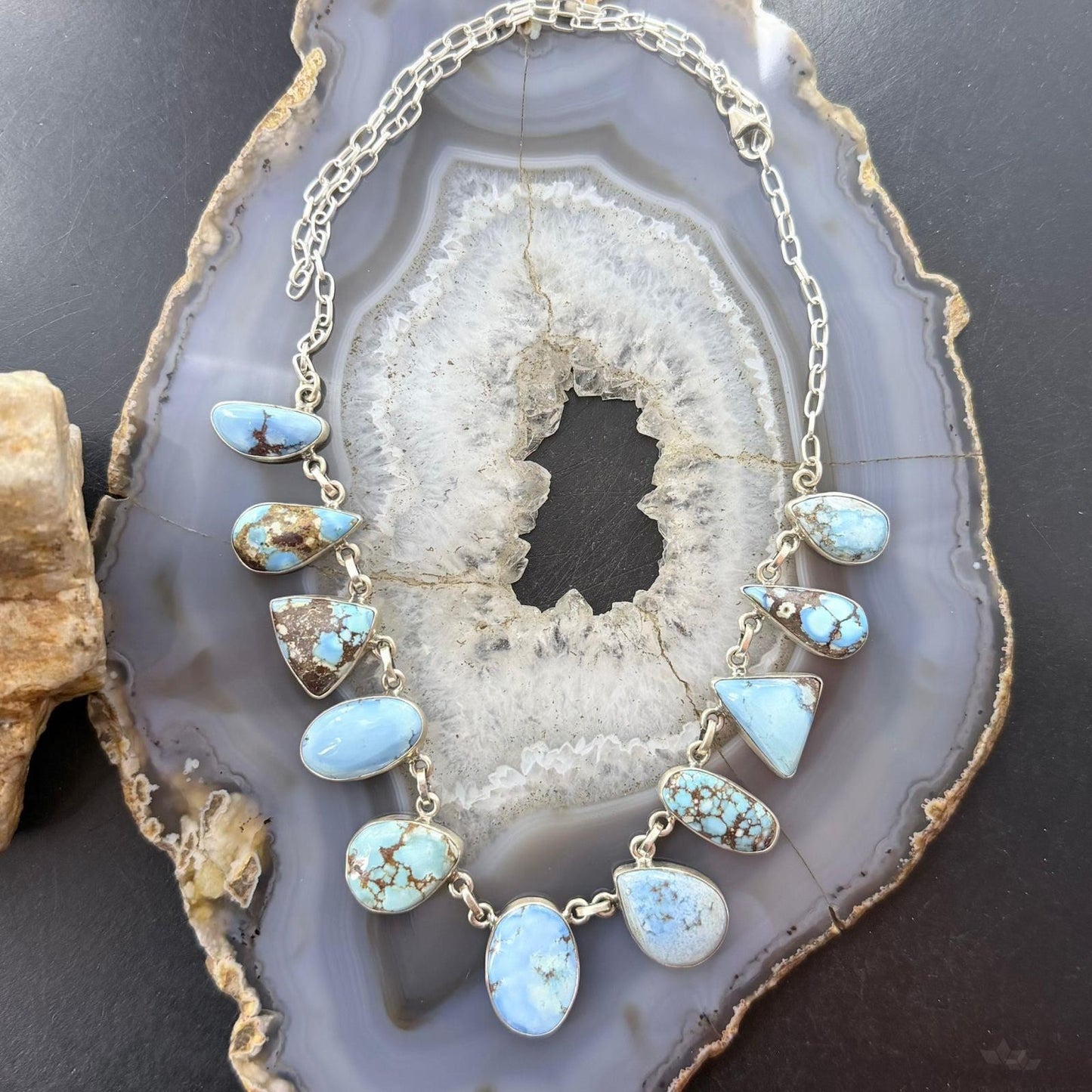 Sterling Silver Southwestern Style Multi Shape Golden Hill Turquoise Necklace For Women