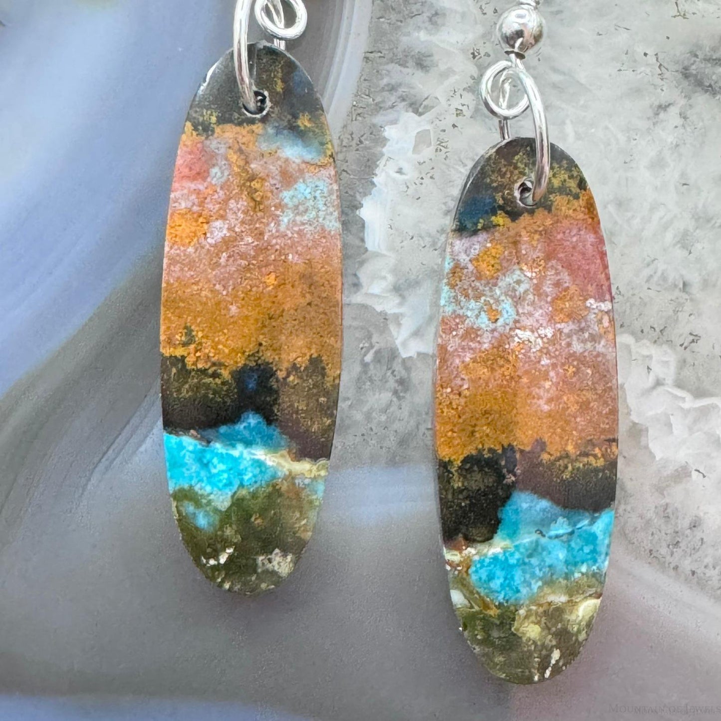 Sterling Silver Elongated Oval Chrysocolla Slab Dangle Earrings For Women #227