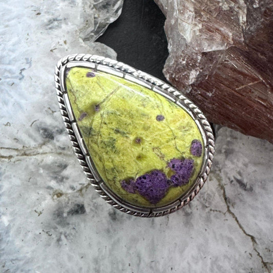 Sterling Silver Southwestern Style Teardrop  Atlantisite Decorated Ring Size 9 For Women