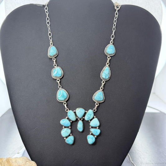 Sterling Silver Southwestern Style Blue Ridge Turquoise 19" Naja Necklace For Women
