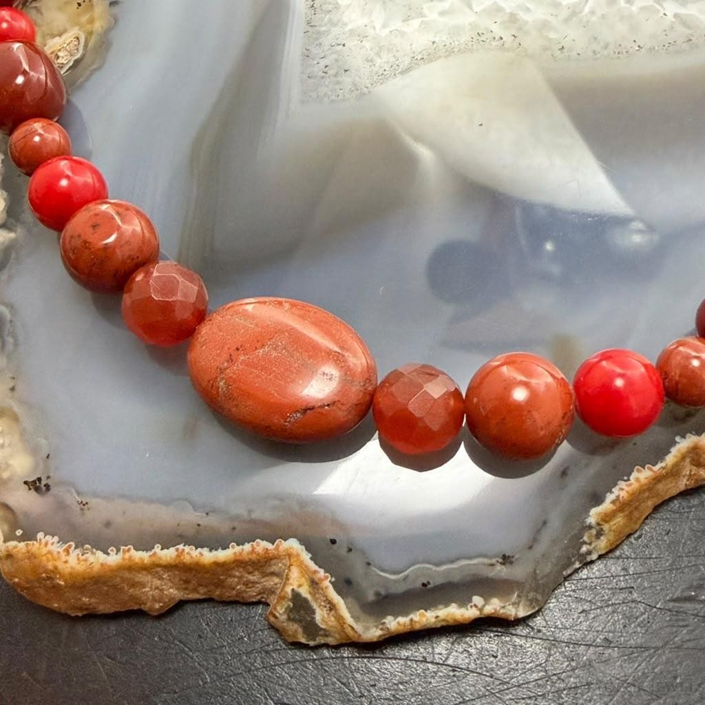 Carolyn Pollack Sterling Silver Coral, Carnelian, Red Jasper Beads 17"-20" Necklace For Women