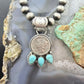 Genuine 1943 90% Silver Mercury Dime Coin w/Teardrop Turquoise Decorated Pendant