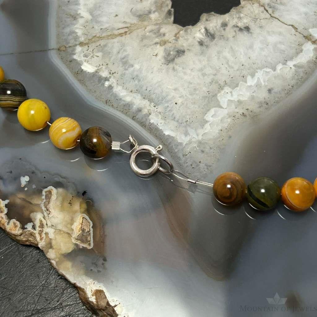 Sterling Silver 8mm Round Yellow Jasper 16" Necklace For Women