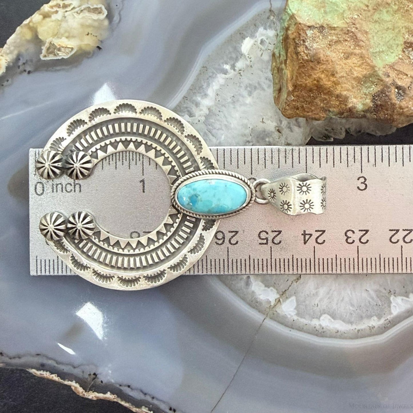 Sterling Silver Southwestern Style Oval Turquoise Decorated Unisex Naja Pendant