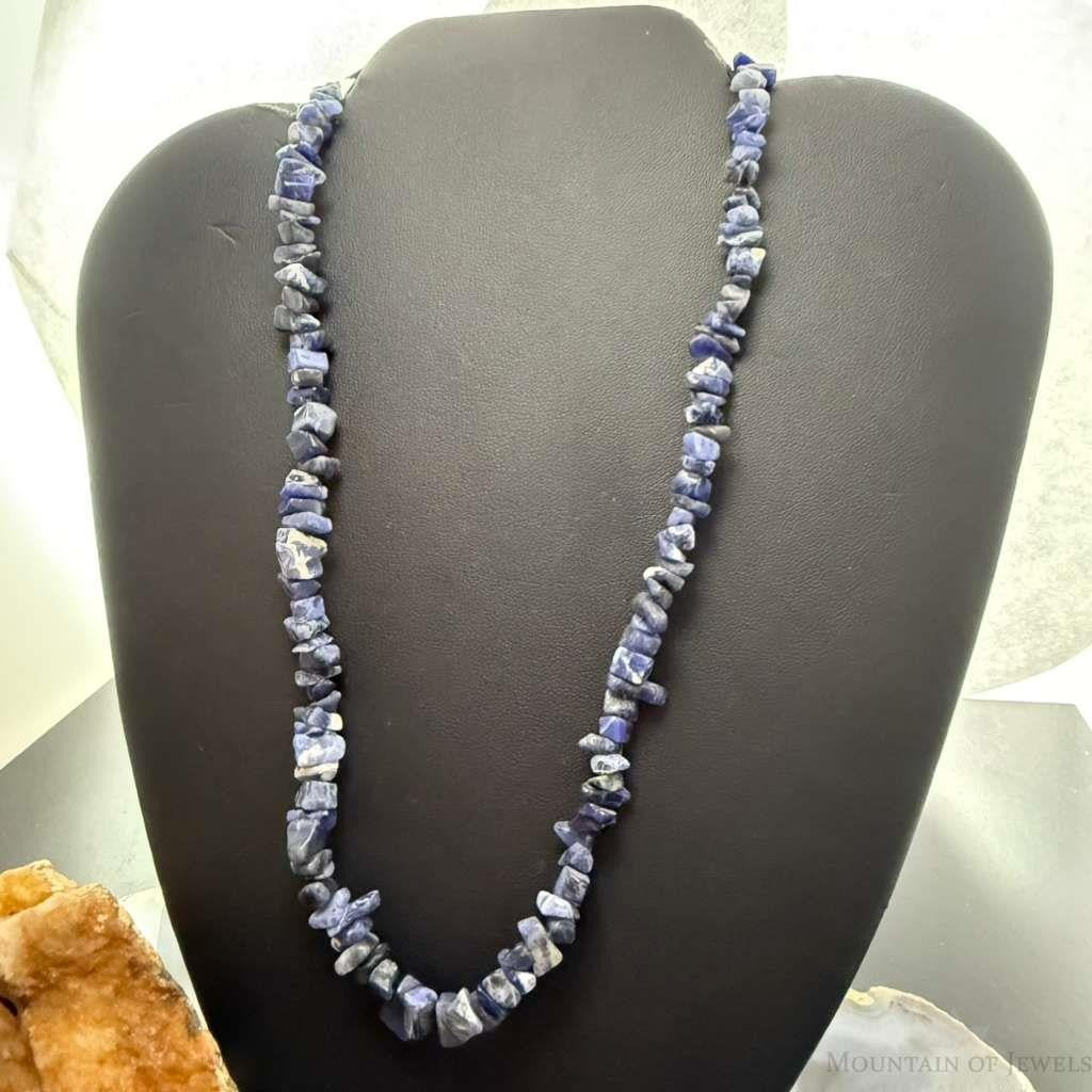 Denim Lapis Natural Beads 34" Necklace For Women