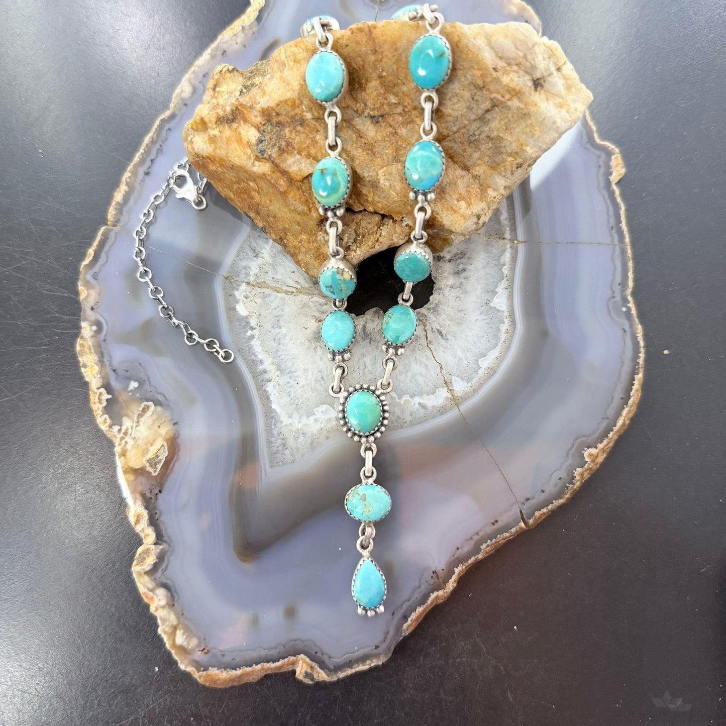 Sterling Silver Southwestern Style Mohave Turquoise Lariat 18"-20" Necklace For Women