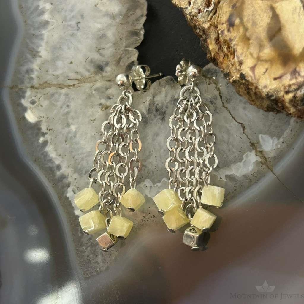 Carolyn Pollack Sterling Silver Tiny Creamy Stone Cube Bead Chandelier Earrings For Women