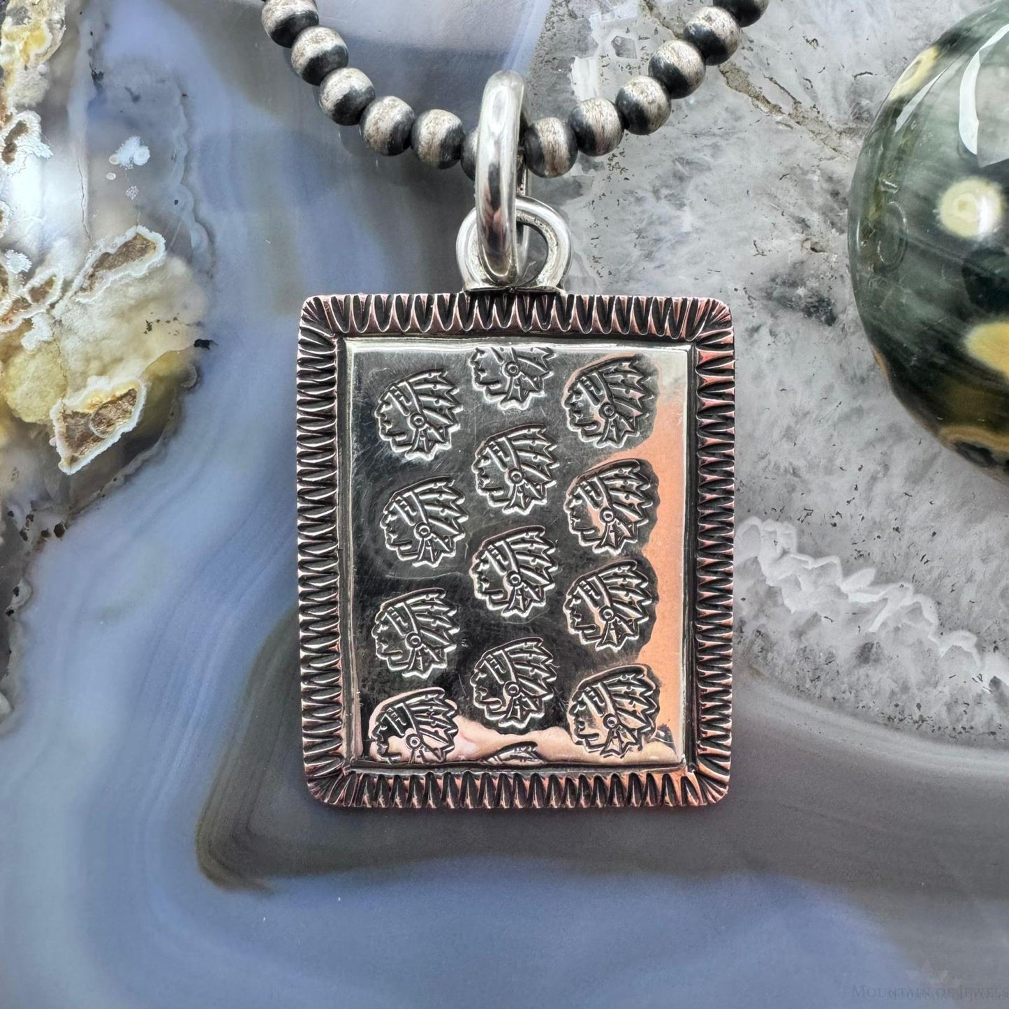 Ben Yellowhorse Navajo Sterling Silver & Copper Stamped Chief Profiles Pendant