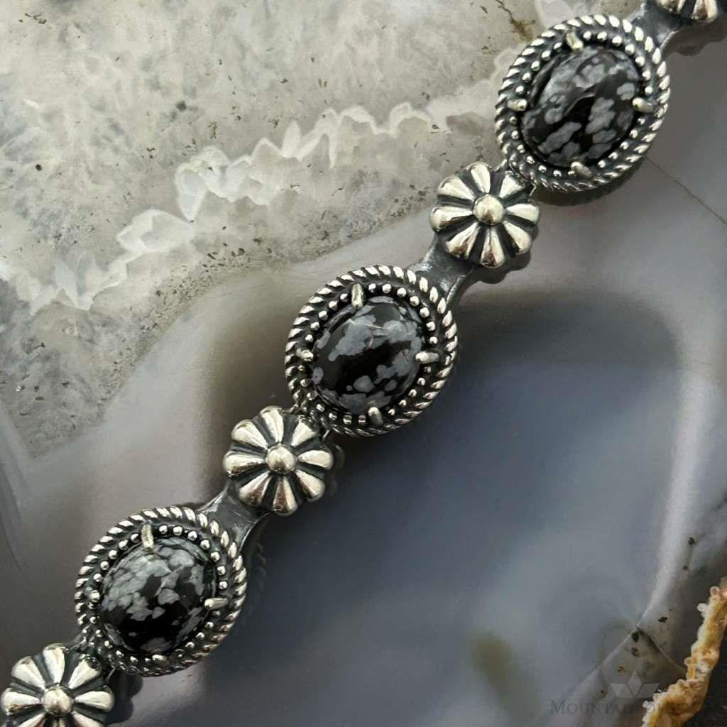 Carolyn Pollack Sterling Silver 7 Oval Snowflake Obsidian Bracelet For Women