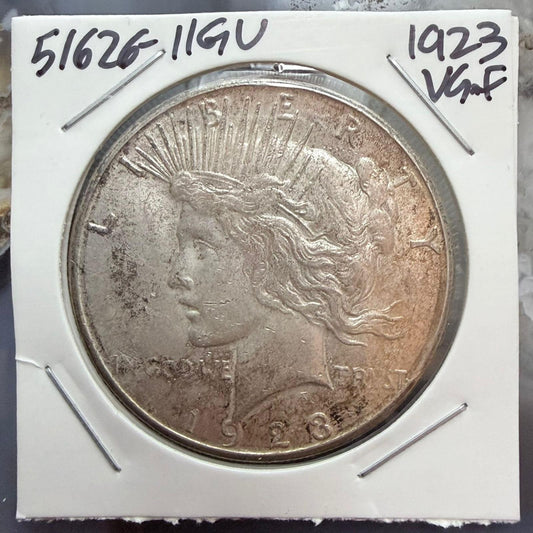 1923 US 90% Peace Silver Dollar VG-F #51626-11GU