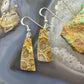 Sterling Silver Triangle Fossilized Jasper Slab Dangle Earrings For Women #198