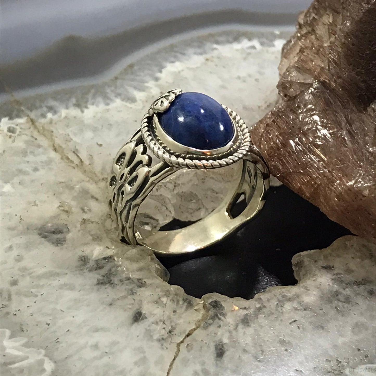 Carolyn Pollack Sterling Silver Oval Lapis Decorated Ring Size 9 For Women