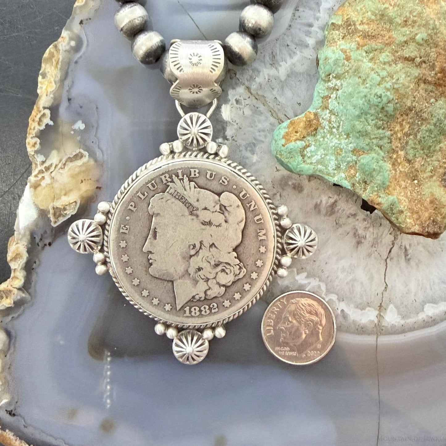 Genuine 90% Silver 1882 US Morgan Dollar Decorated Unisex Pendant