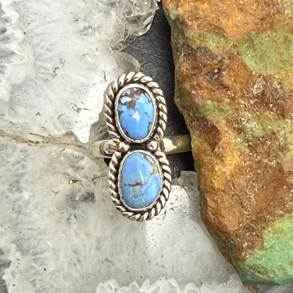 Sterling Silver Southwestern Style Golden Hill Turquoise Ring Size 8.75 For Women