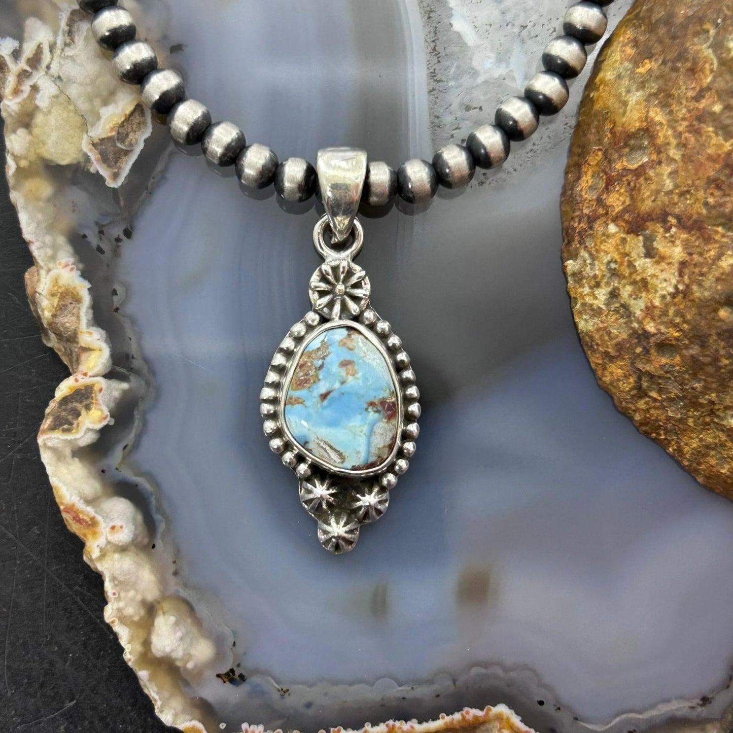 Sterling Silver Southwestern Style Golden Hill Turquoise Decorated Pendant For Women