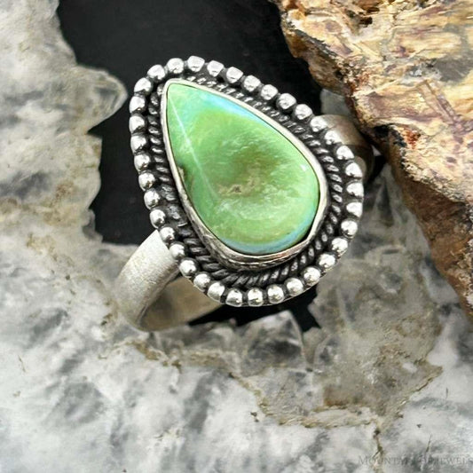 Sterling Silver Southwestern Style Teardrop Sonora Gold Turquoise Adjustable Ring For Women #9