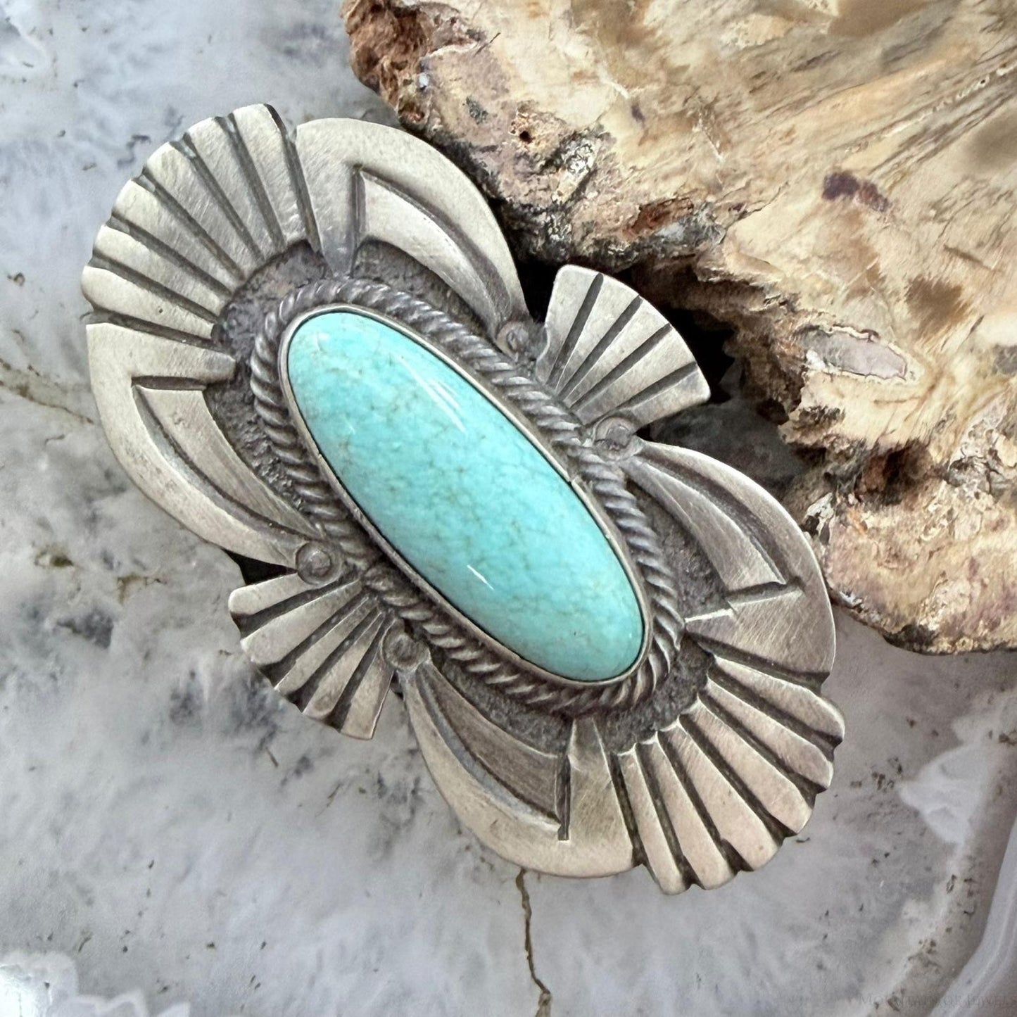 Richard Wylie Native American Sterling Silver Turquoise Decorated Ring Size 6.5 For Women
