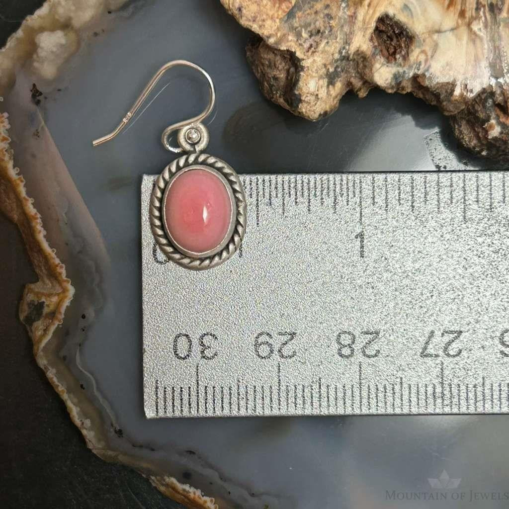 Sterling Silver Southwestern Style Oval Pink Conch Dangle Earrings For Women
