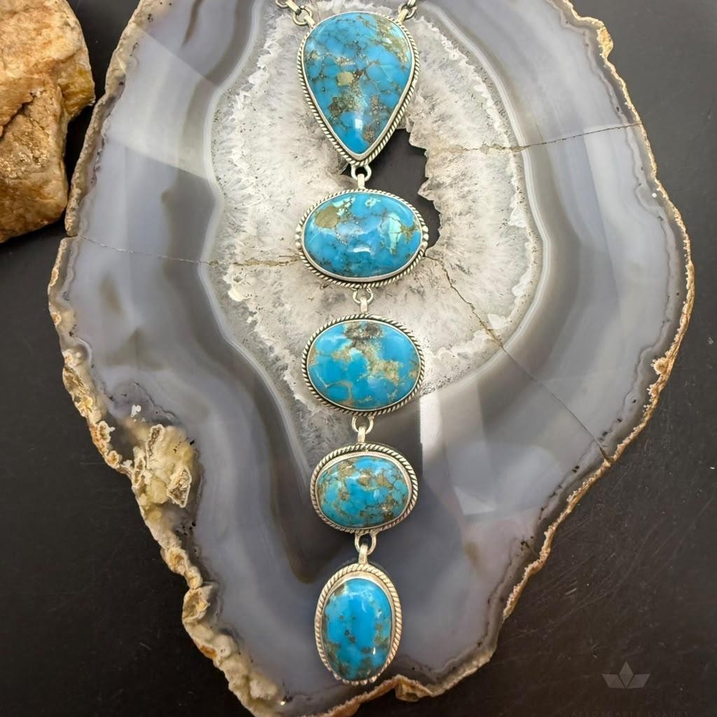 Sterling Silver Southwestern Style Kingman Turquoise Lariat Necklace For Women