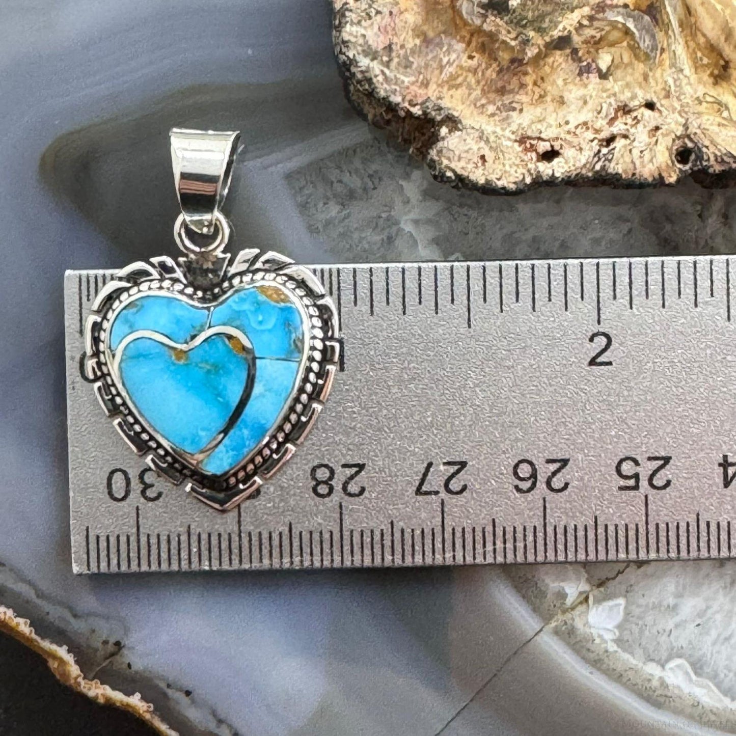 Native American Sterling Silver Blue Ridge Turquoise Double Heart Pendant For Women #4