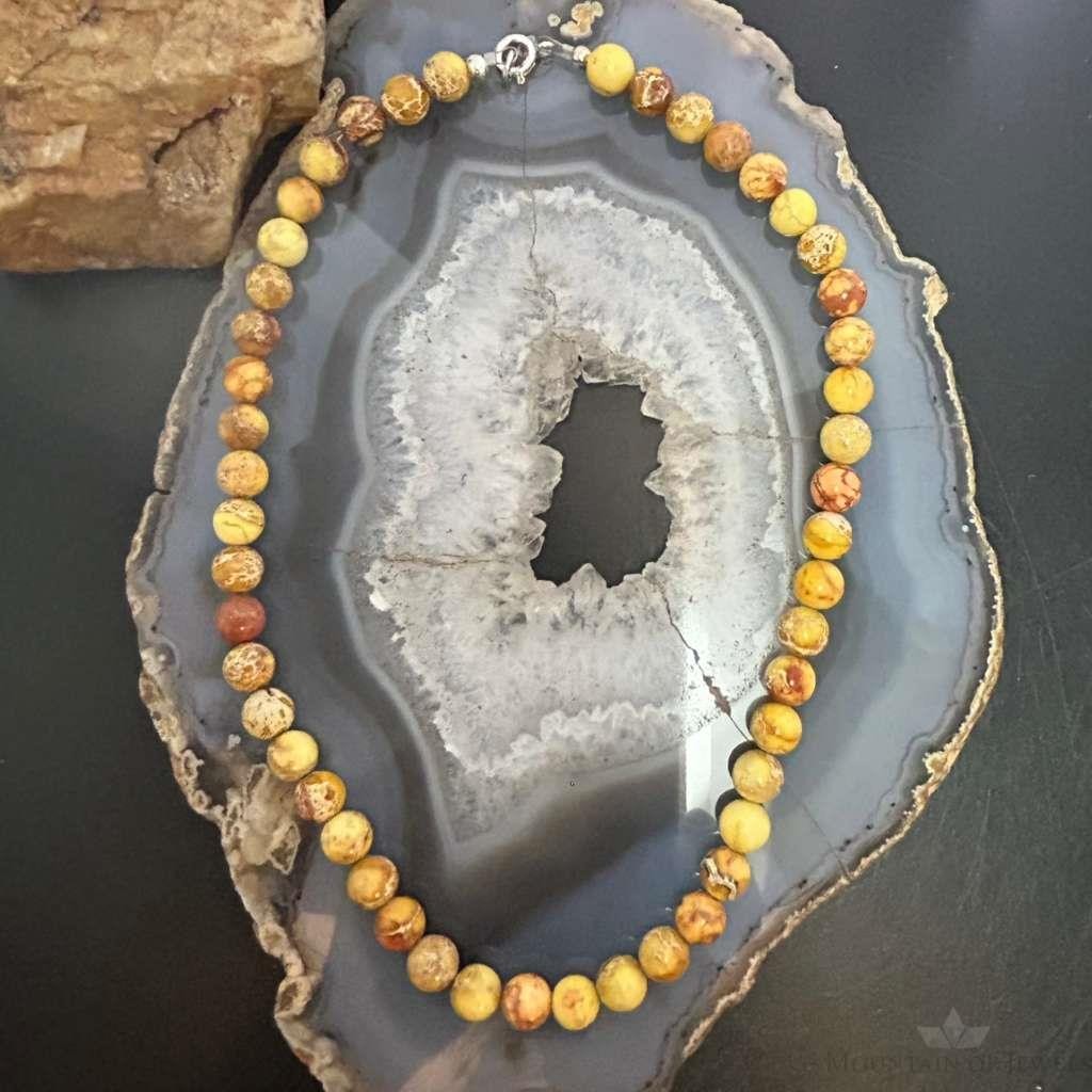 Sterling Silver 8mm Round Snakeskin Jasper 16" Necklace For Women