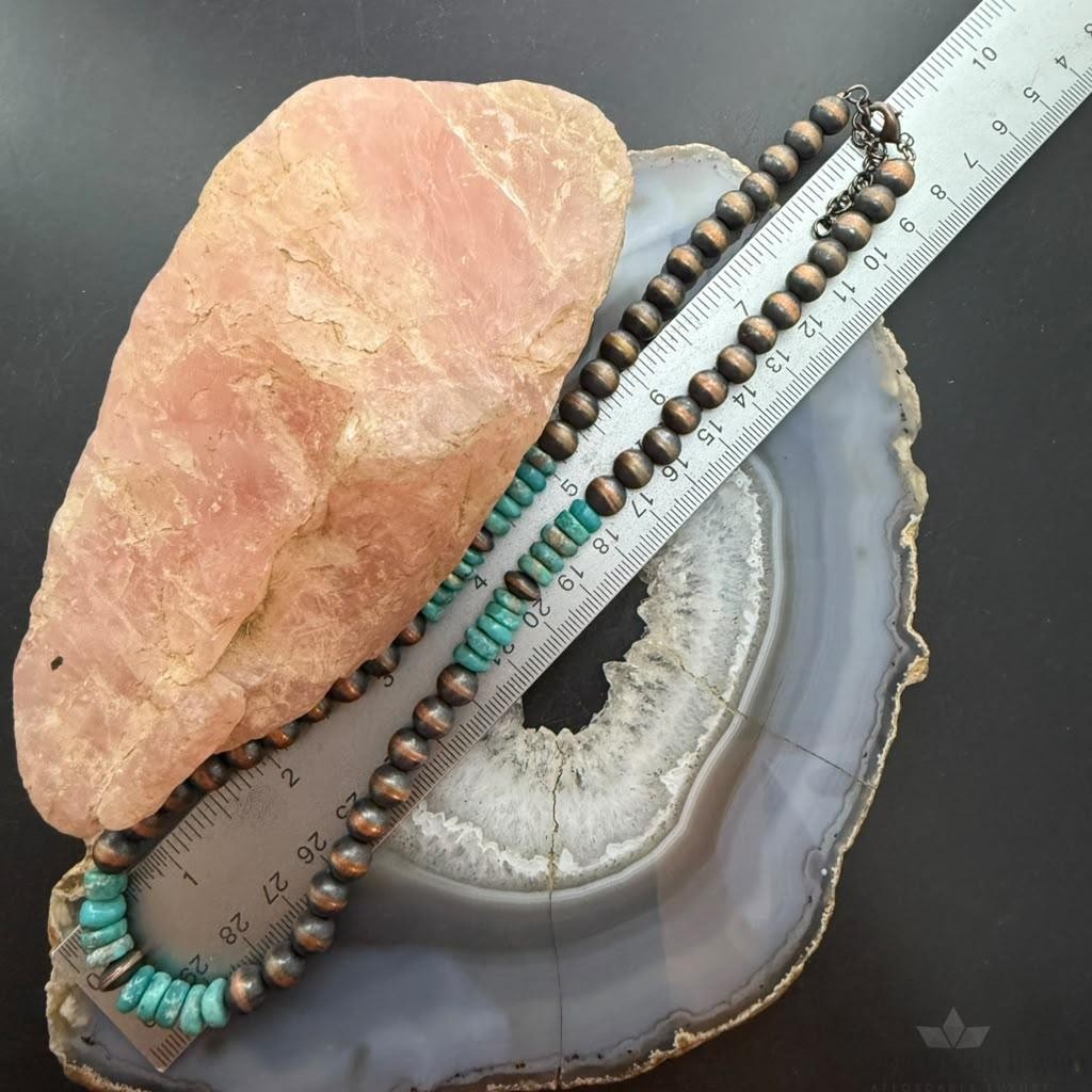 Southwestern Style 8mm Copper Navajo Pearl Saucer, Round & Turquoise Necklace For Women