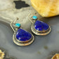 Native American Sterling Silver Teardrop Lapis & Turquoise Dangle Earrings For Women