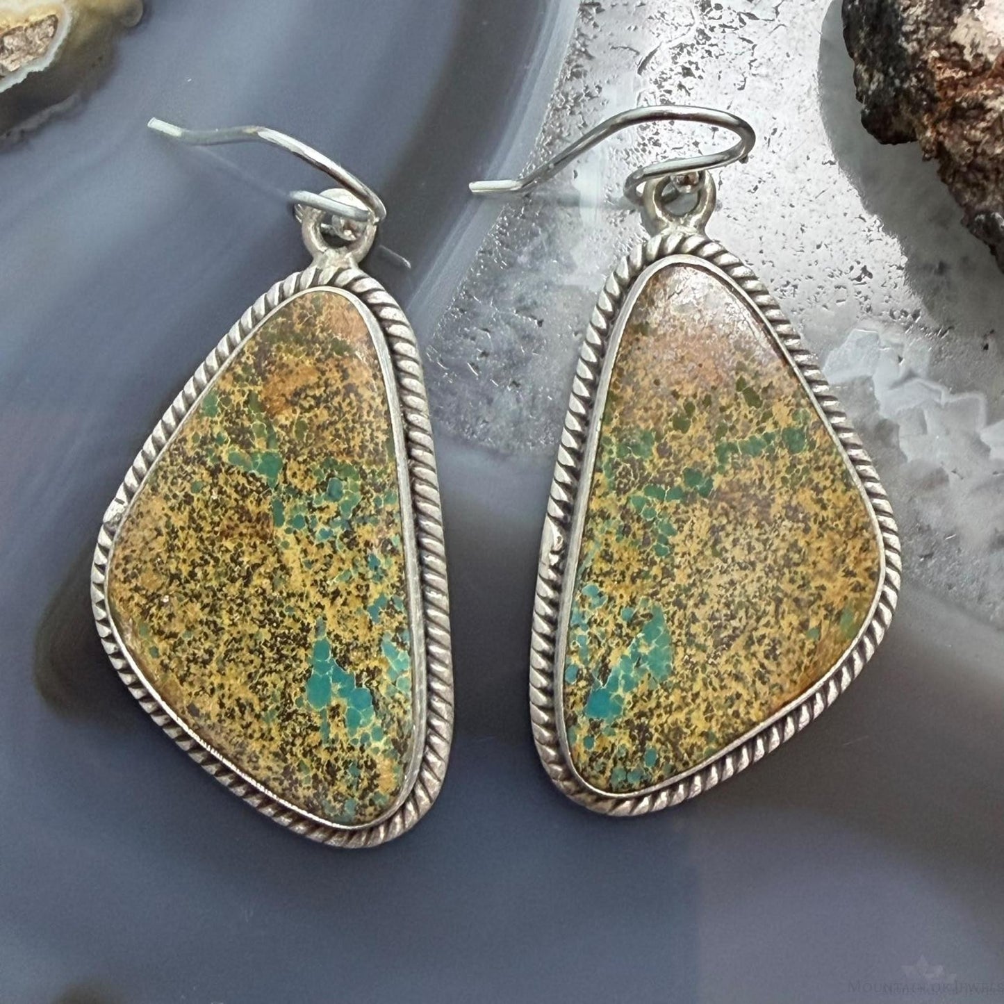 Sterling Silver Southwestern Style Triangle Royston Turquoise Dangle Earrings For Women