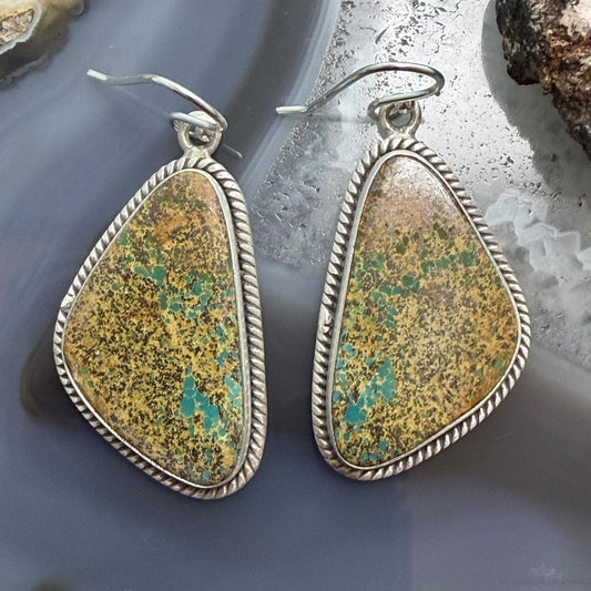 Sterling Silver Southwestern Style Triangle Royston Turquoise Dangle Earrings For Women