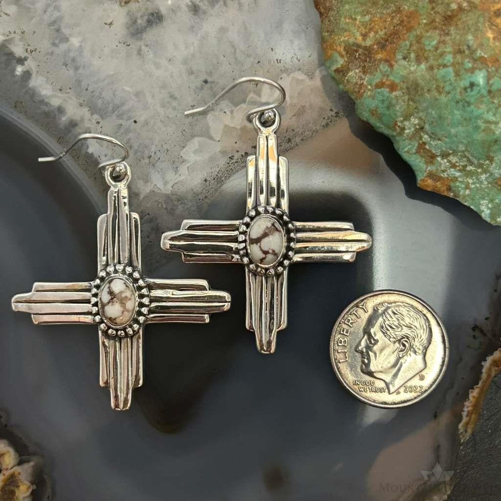 Sterling Silver Southwestern Style Round Wild Horse Zia Dangle Earrings For Women
