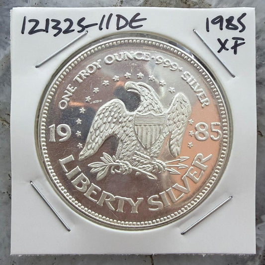 1985 US One Troy Ounce .999 Fine Silver Round Liberty Silver XF #121325-11DE