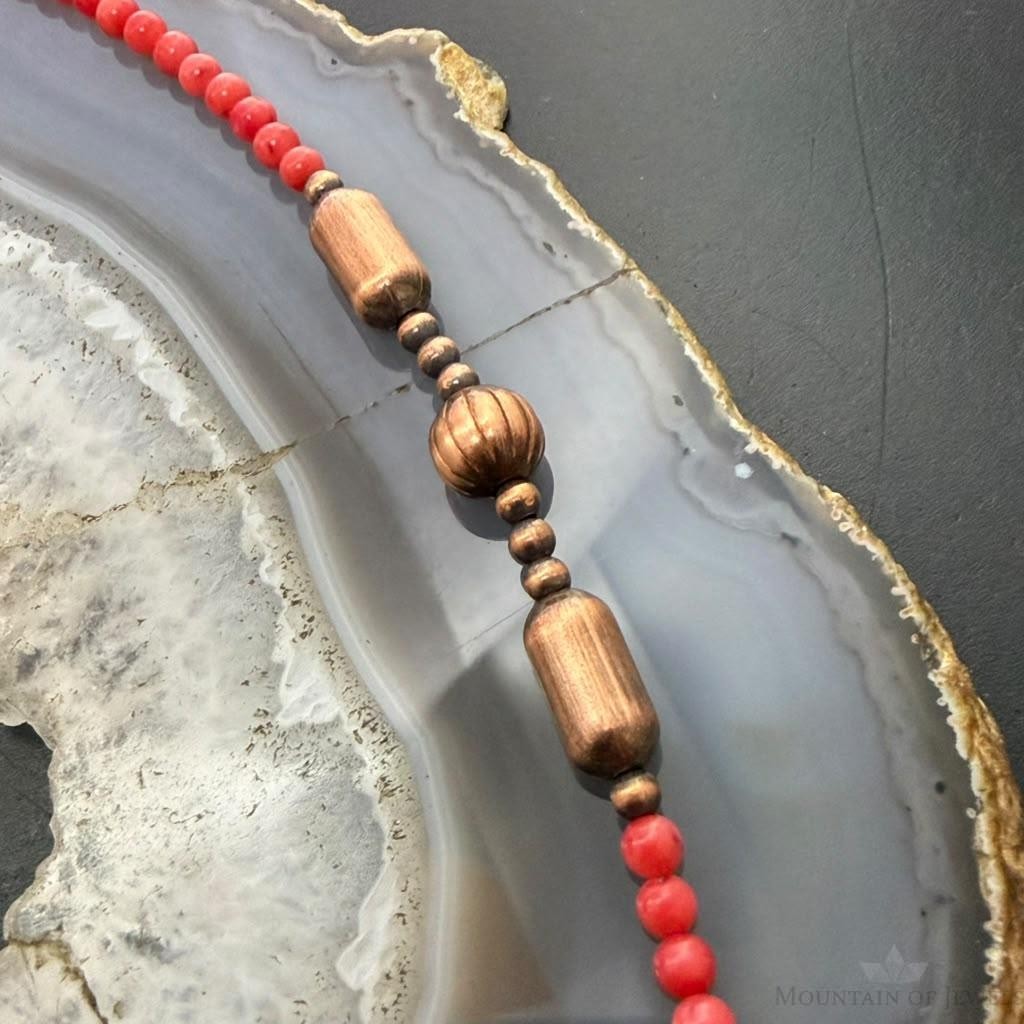 Southwestern Style Copper Navajo Pearl w/Red Coral Beads 18" Necklace For Women
