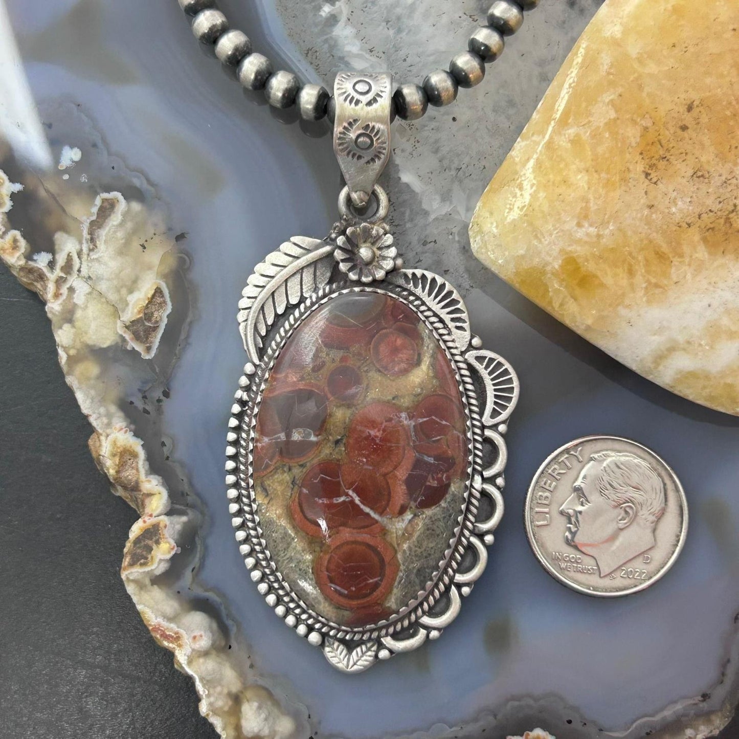 Sterling Silver Southwestern Style Oval Peanut Obsidian Pendant For Women