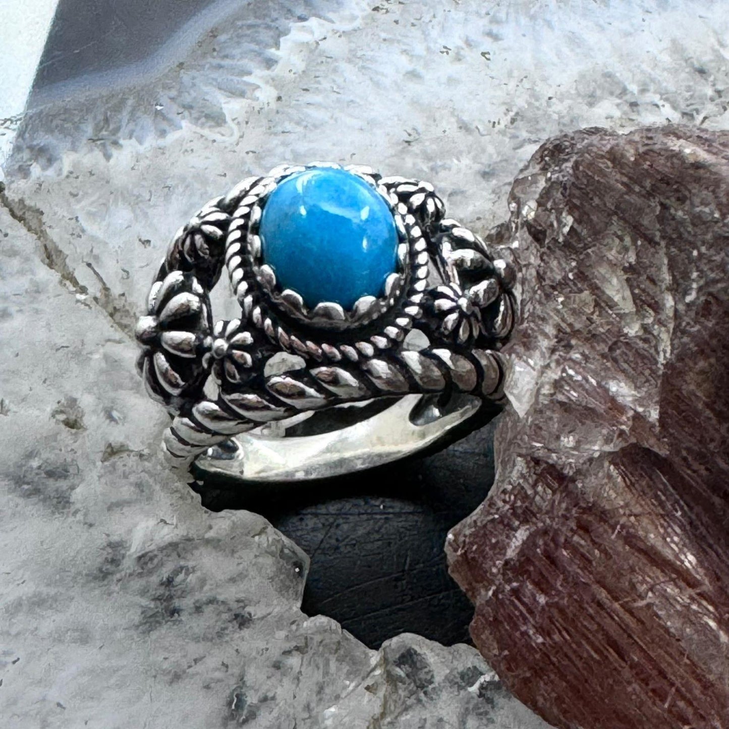 Carolyn Pollack Sterling Silver Oval Turquoise Decorated Split Shank Ring For Women