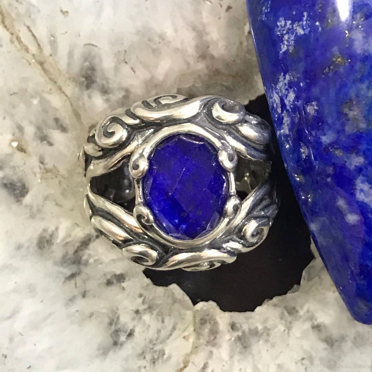 Carolyn Pollack Sterling Silver Lapis & Faceted Clear Quartz Doublet Ring Size 5.5 For Women