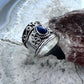 Southwestern Style Sterling Silver Teardrop Lapis Decorated Ring Size 5 For Women