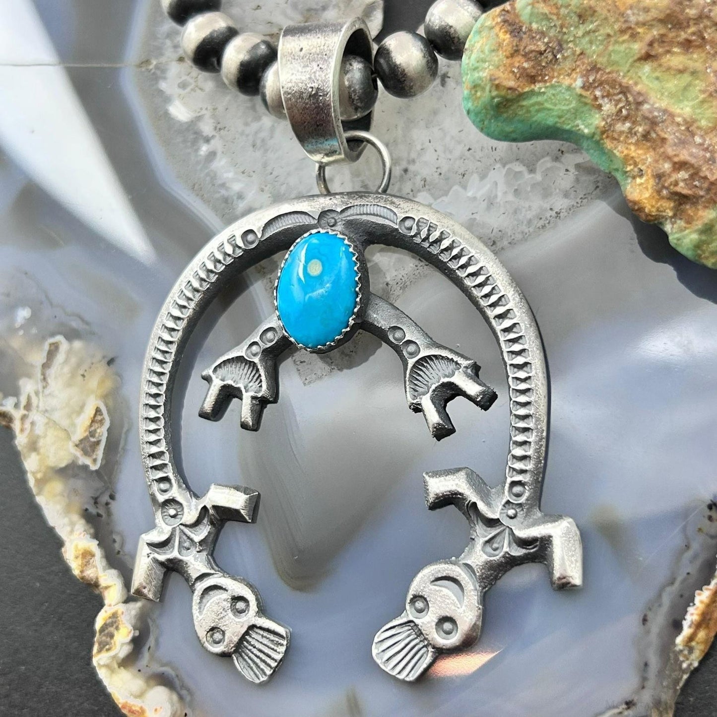 Eva & Linberg Billah Native American Sterling Silver Oval Turquoise Unisex Naja Pendant