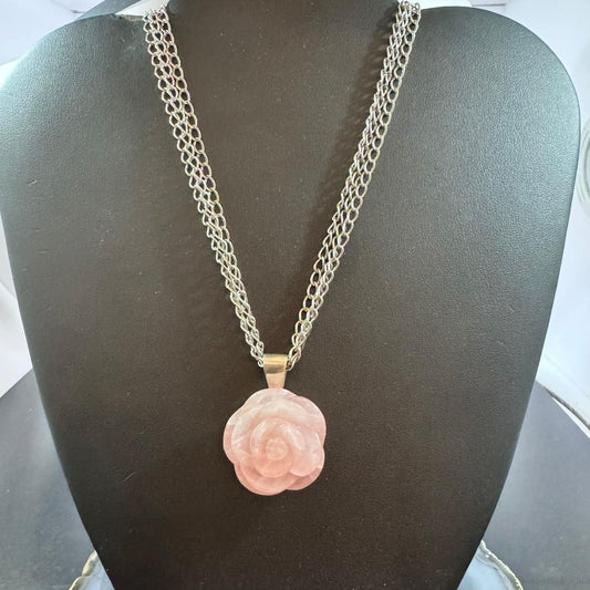 Carolyn Pollack Sterling Silver Carved Rose Quartz Rose Pendant With Chain Necklace For Women