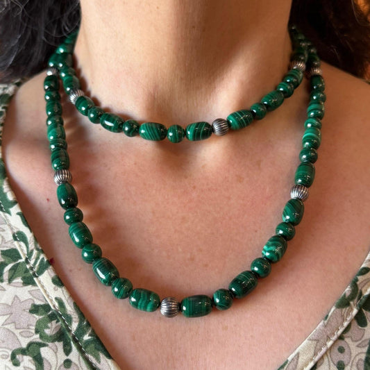 Carolyn Pollack Vintage 7mm-10mm Malachite Beads 35"-39" Necklace For Women