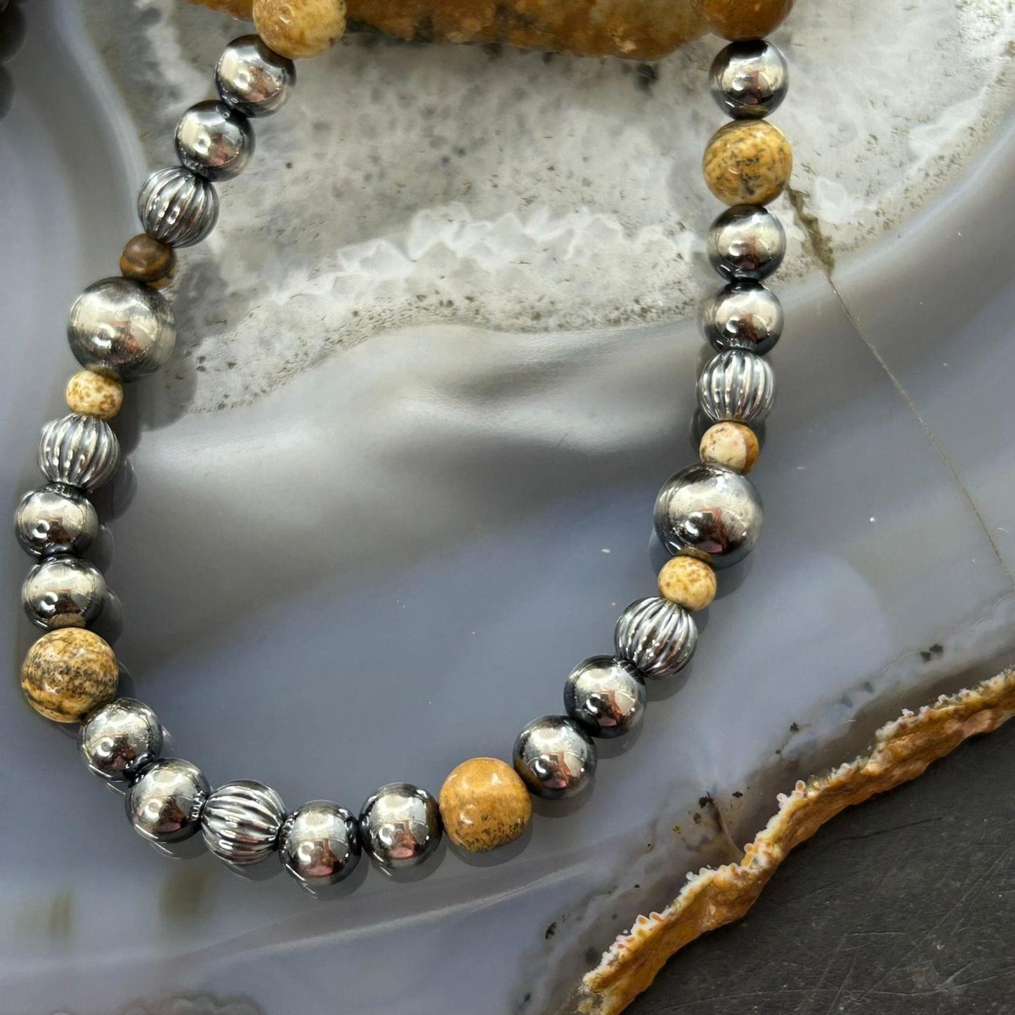 Carolyn Pollack Sterling Silver Decorated Beaded & Picture Jasper Necklace For Women