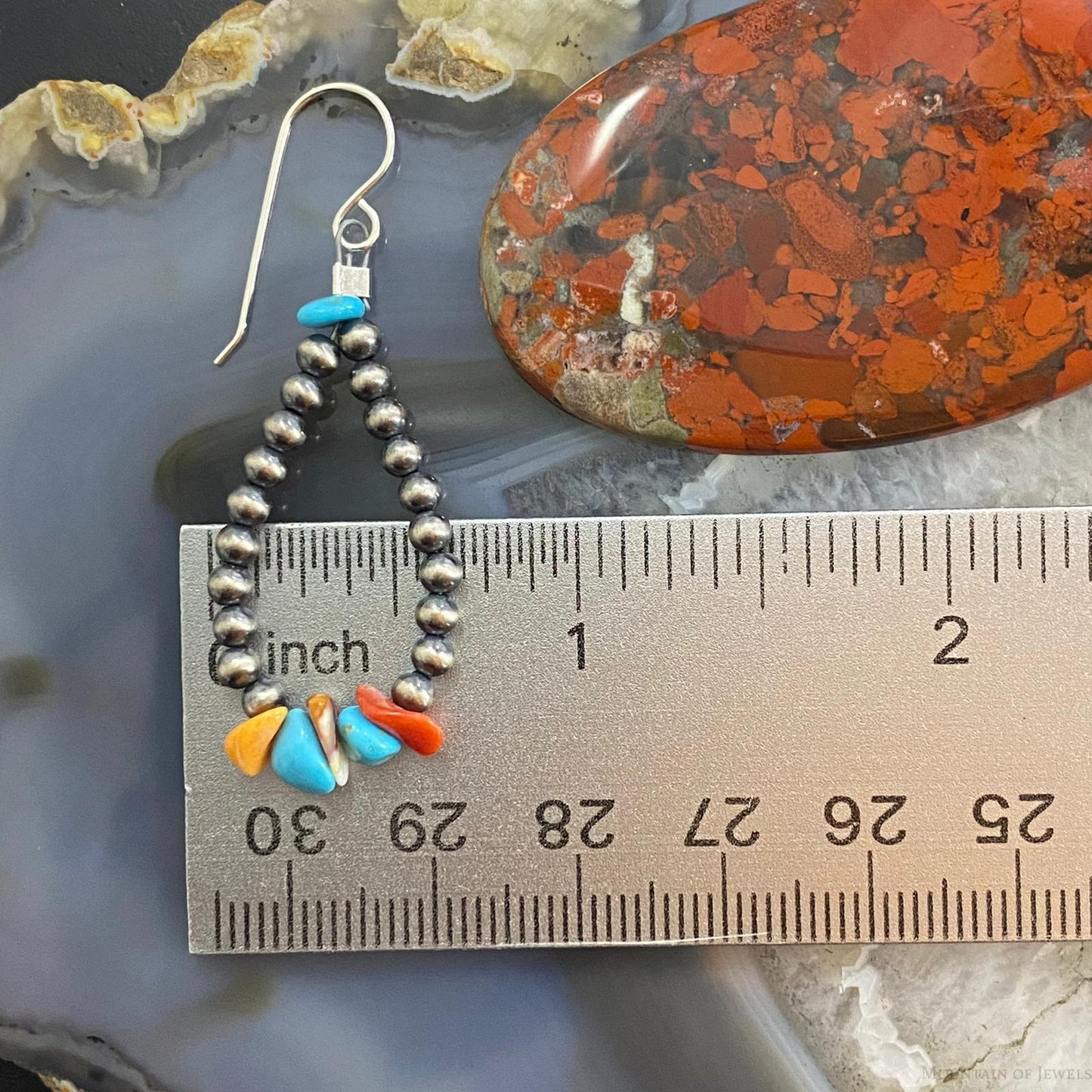 Navajo Pearl, Coral & Turquoise Beads 3mm Sterling Teardrop Dangle Earrings