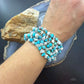 Sterling Silver Natural Turquoise and MOP Beads 6" Bracelet For Women