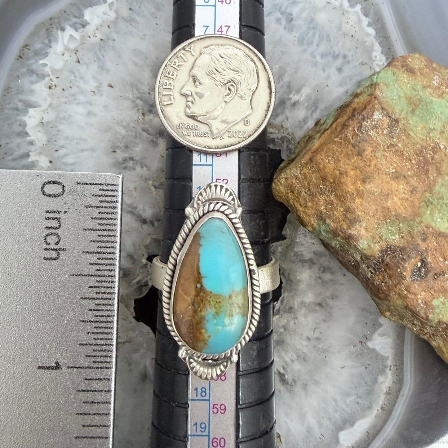 Sterling Silver Southwestern Style Teardrop Kingman Turquoise Adjustable Ring