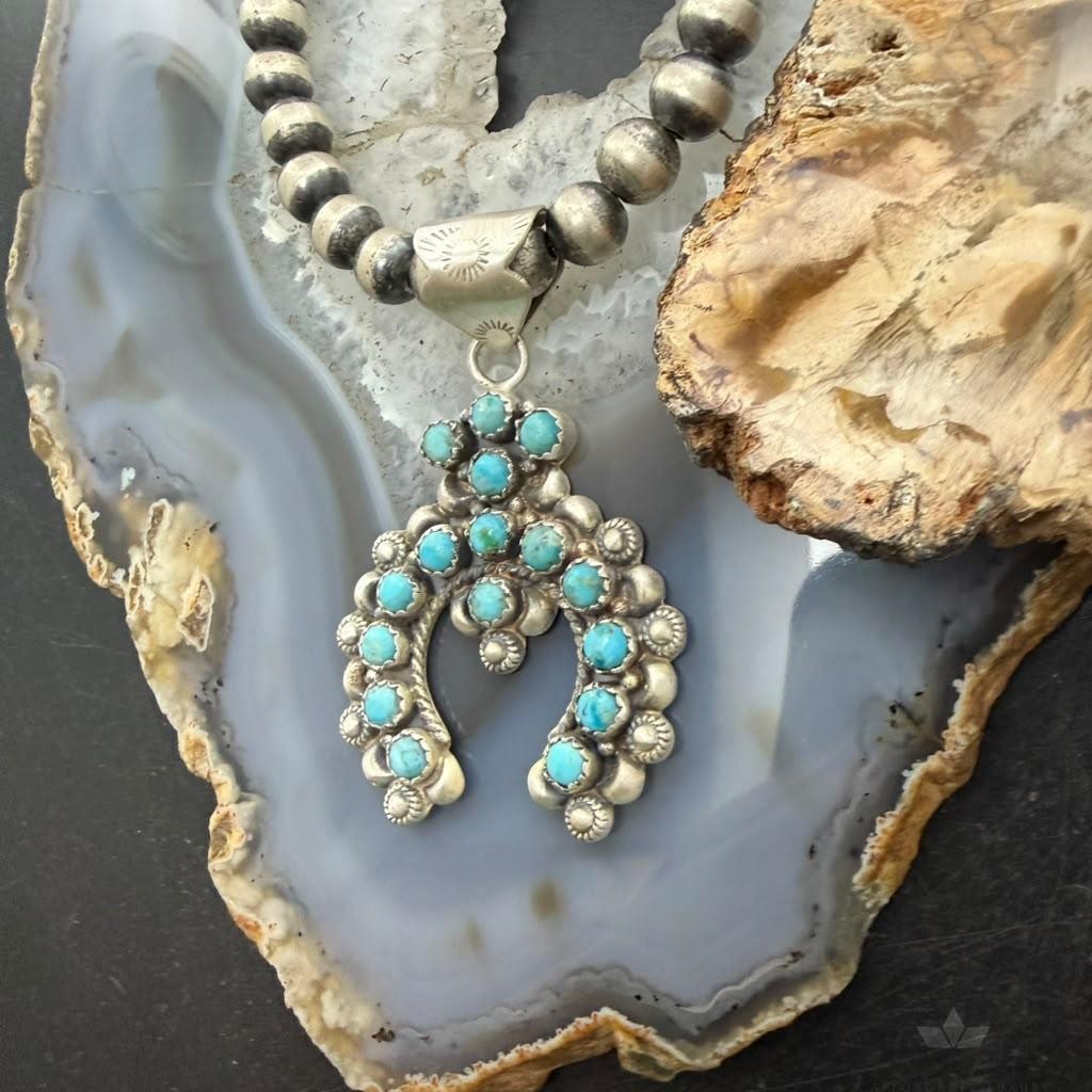 Sterling Silver Southwestern Style Multi Turquoise Decorated Naja Pendant For Women