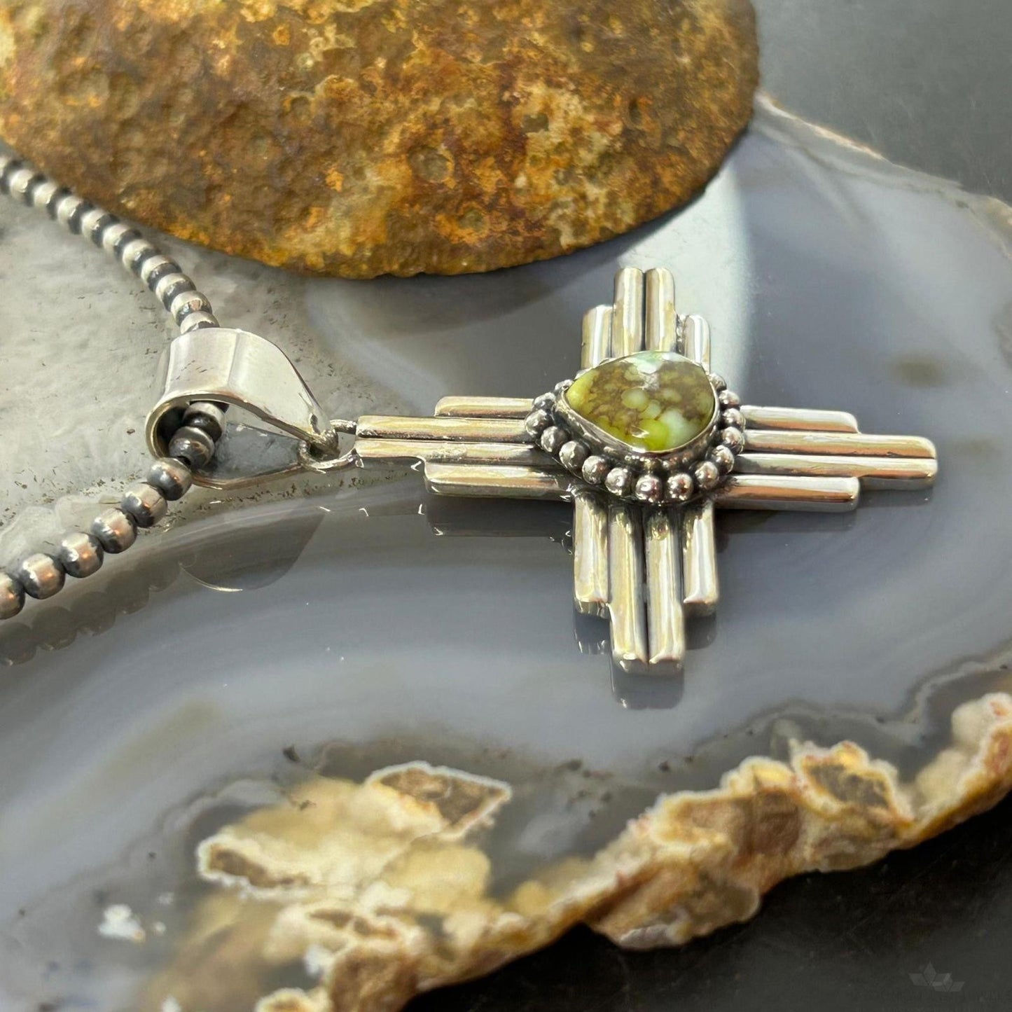 Sterling Silver Southwestern Style Teardrop Palamino Unisex Zia Pendant