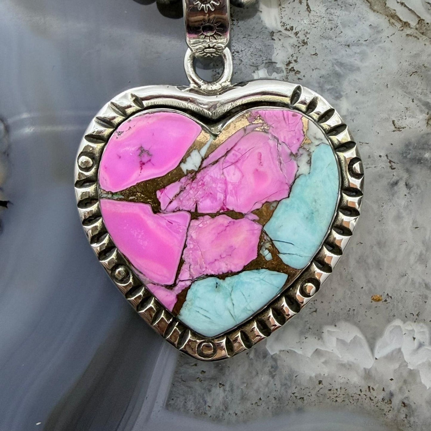 Sterling Silver Southwestern Style Cotton Candy Heart Pendant For Women #1
