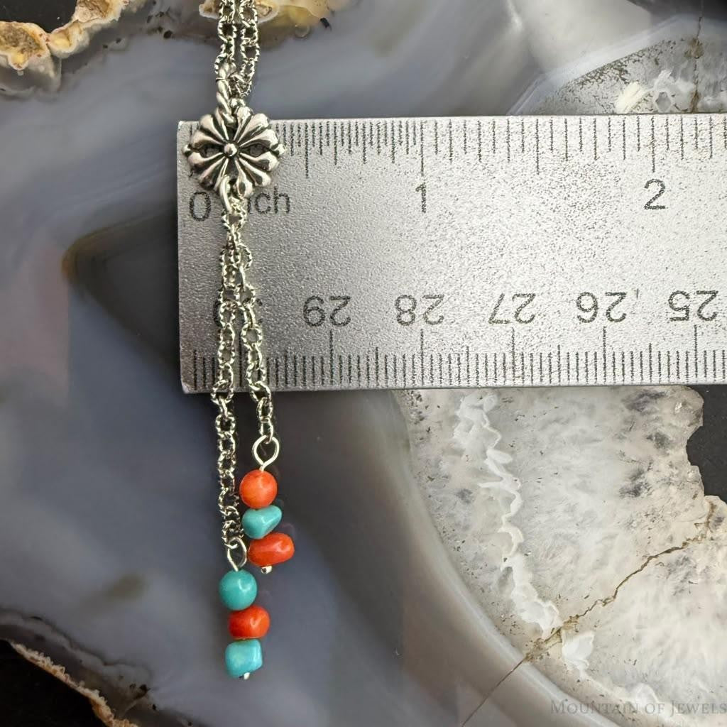 Carolyn Pollack Sterling Silver Coral & Turquoise Beads Chain Lariat Necklace For Women